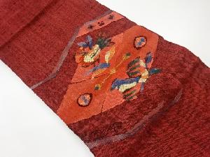 リサイクル　手織り真綿紬菱に鳥模様織出し名古屋帯
